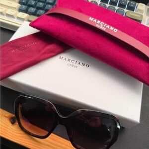 Marciano by GUESS Fuchsia Suede Sunglass Pouch with Branded Strap